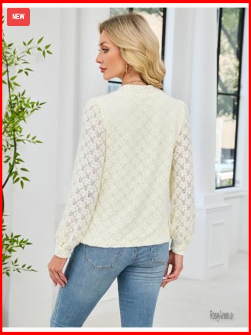 Lace Long Sleeve Blouse Tie Front Lined Dressy Tops for Women Fall Fashion - Picture 3 of 7